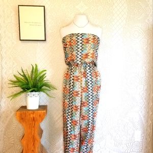 QED London Strapless Print Jumpsuit
